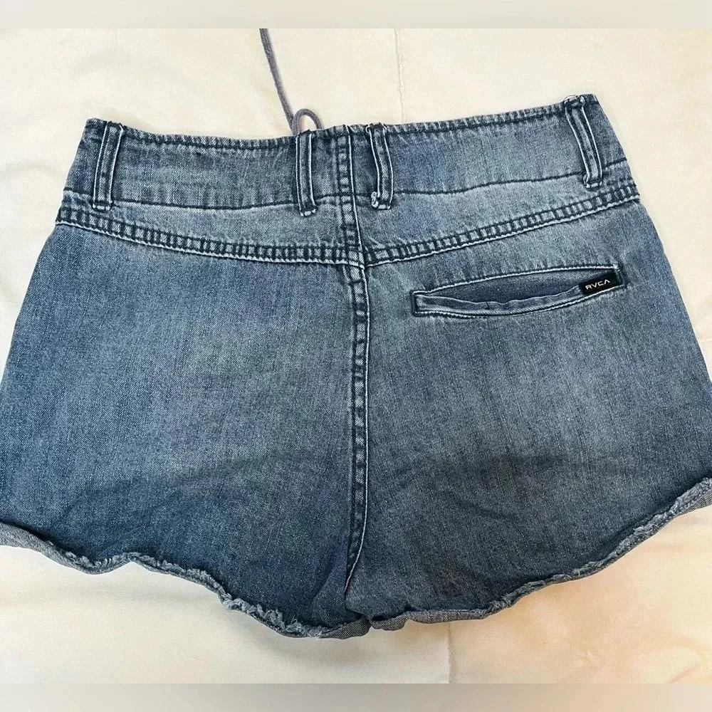 RVCA Valley Jean Shorts Womens Size 26 Tie Front Mid Rise Relaxed Blue